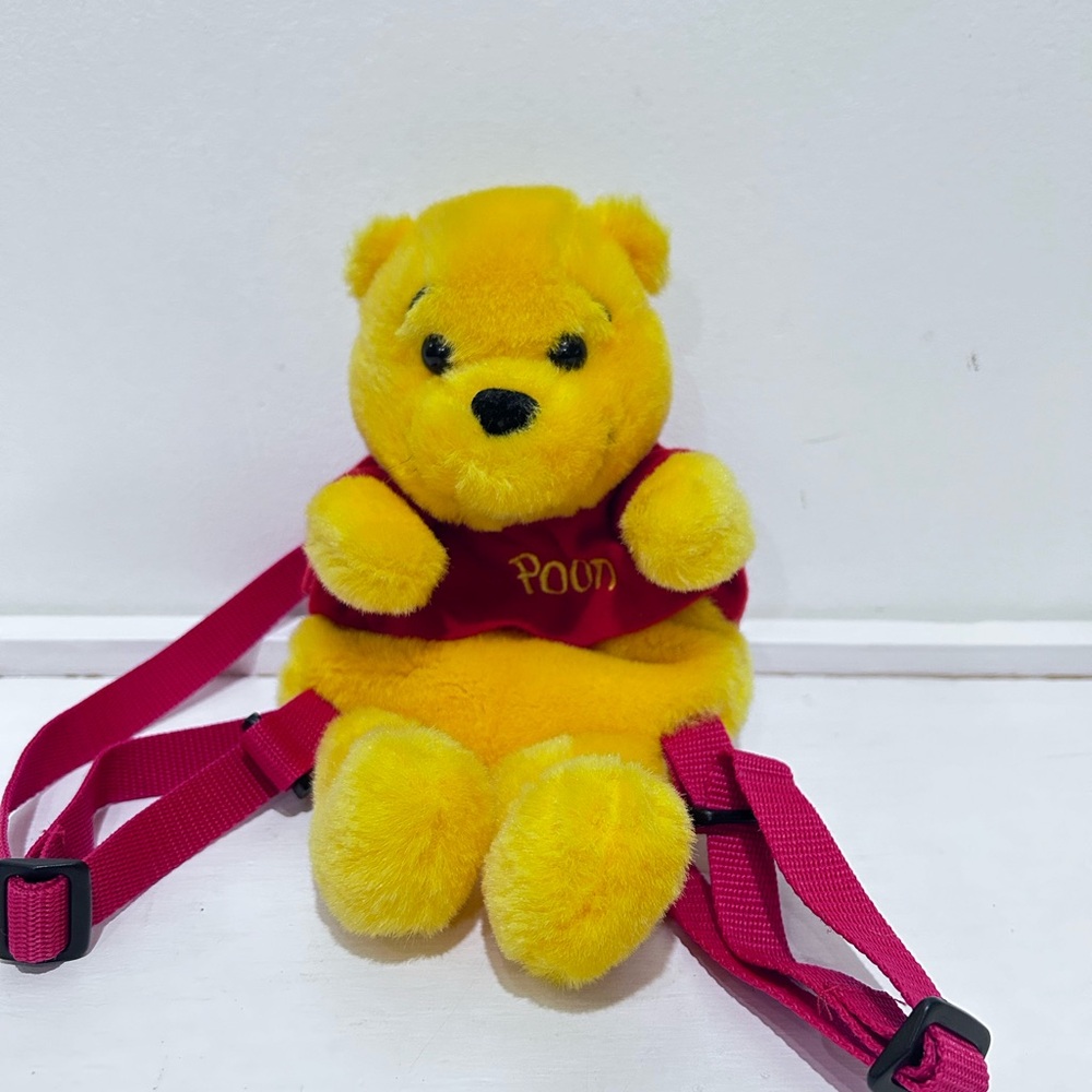 Disney Winnie The Pooh 10” Plush Backpack With Red Adjustable Straps